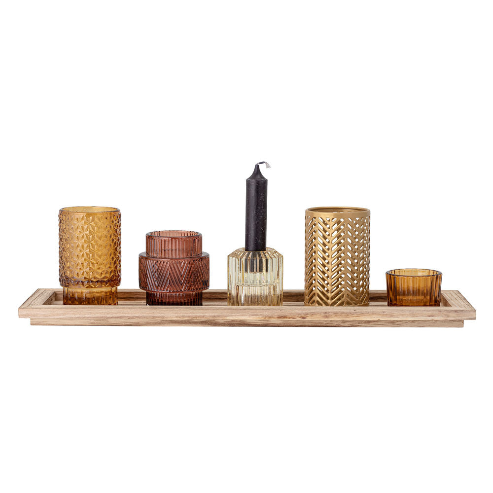 Bloomingville Sanga Dienblad met Votief, Bruin, Glas