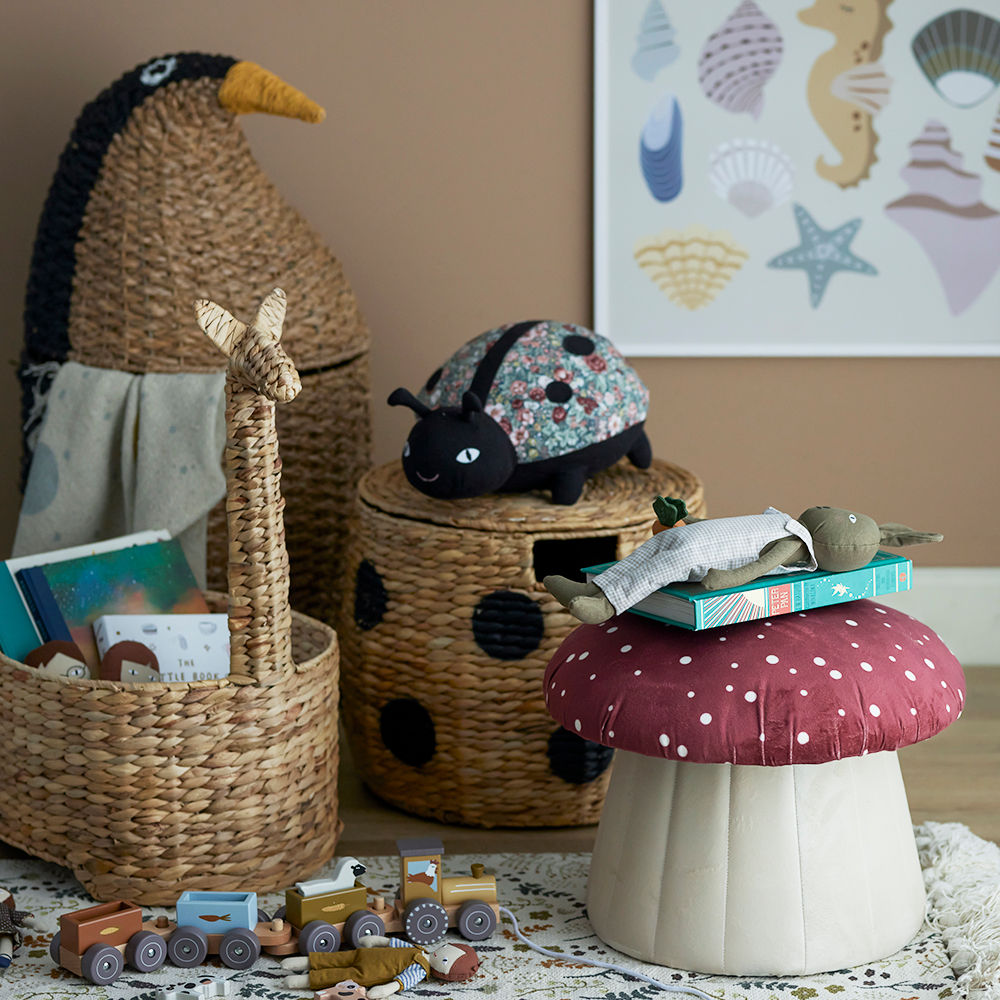 Bloomingville MINI Tazia Mand avec couvercle, Noir, Banyuan Gras