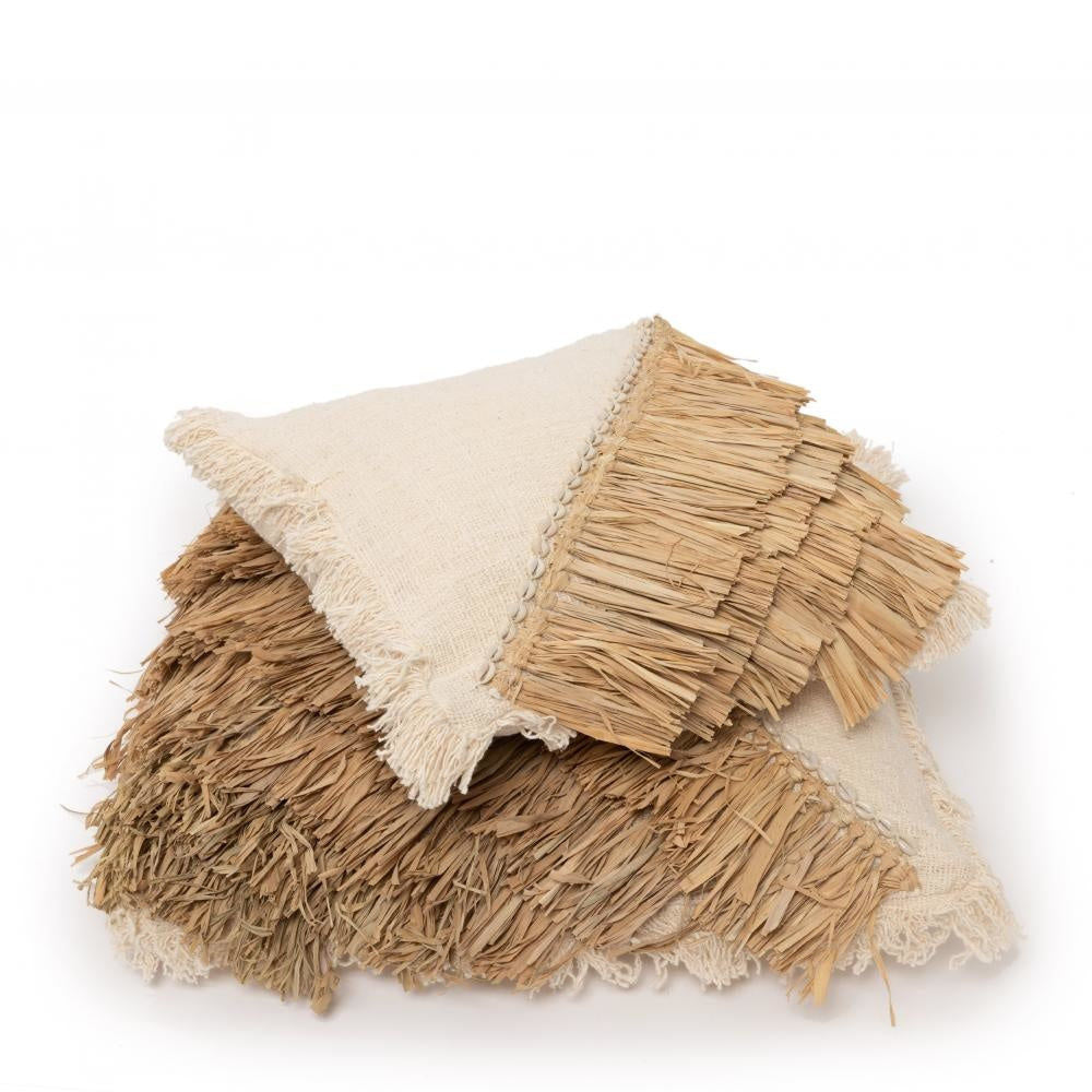Bazar Bizar De Raffia Katoenen Kussenhoes - Wit Naturel - 60x60