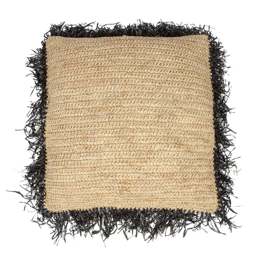 Bazar Bizar De Raffia Kussenhoes - Natuurlijk Zwart - 60x60