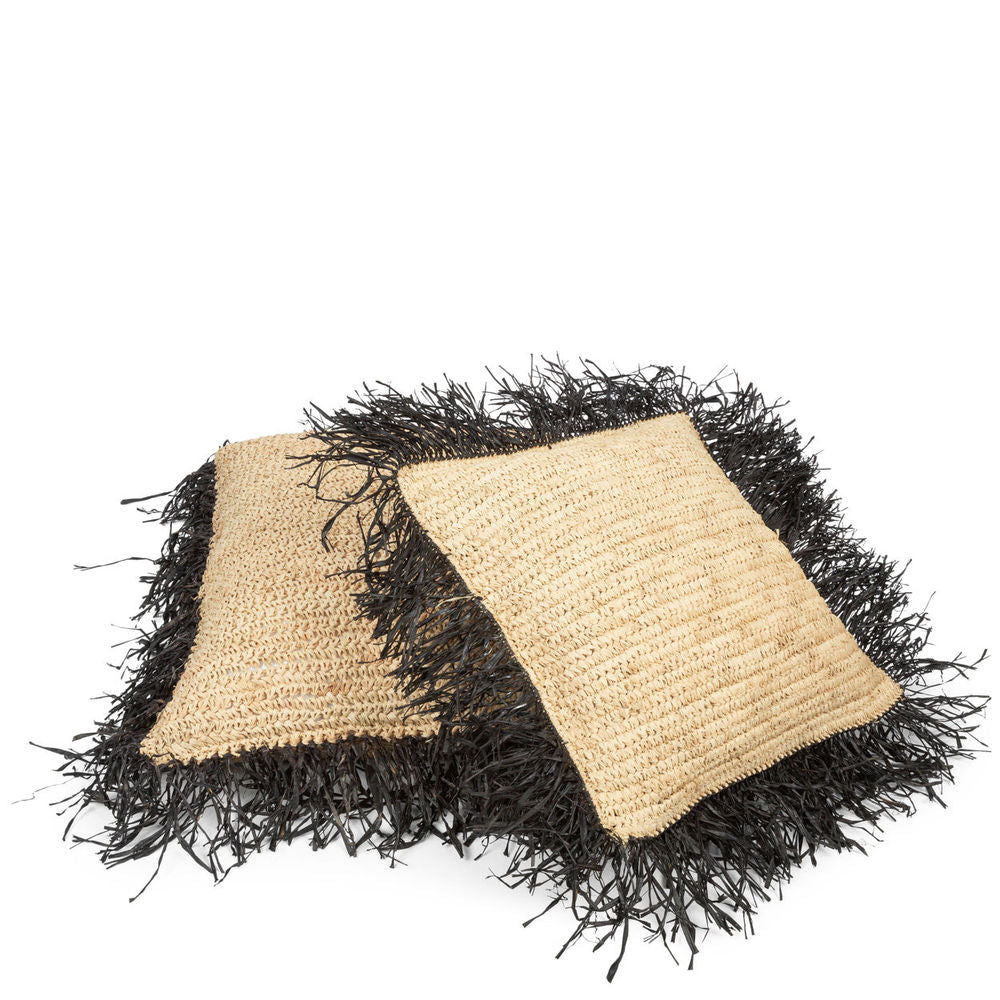Bazar Bizar De Raffia Kussenhoes - Natuurlijk Zwart - 60x60