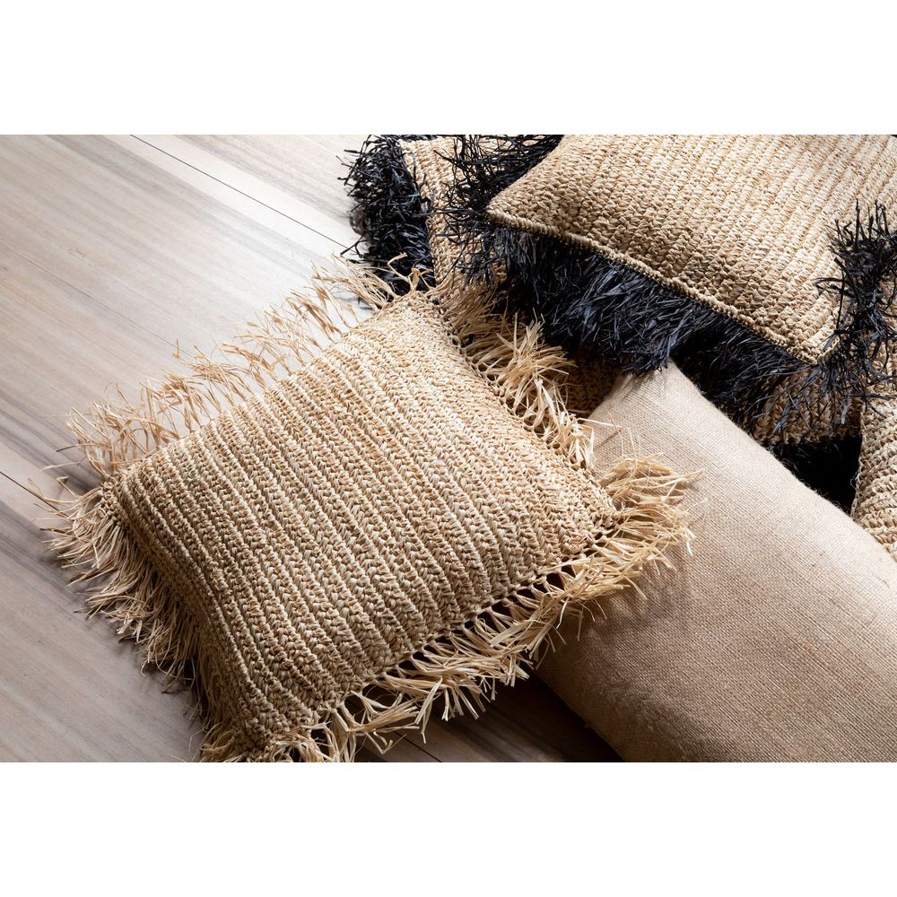 Bazar Bizar De Raffia Kussenhoes - Natuurlijk Zwart - 60x60