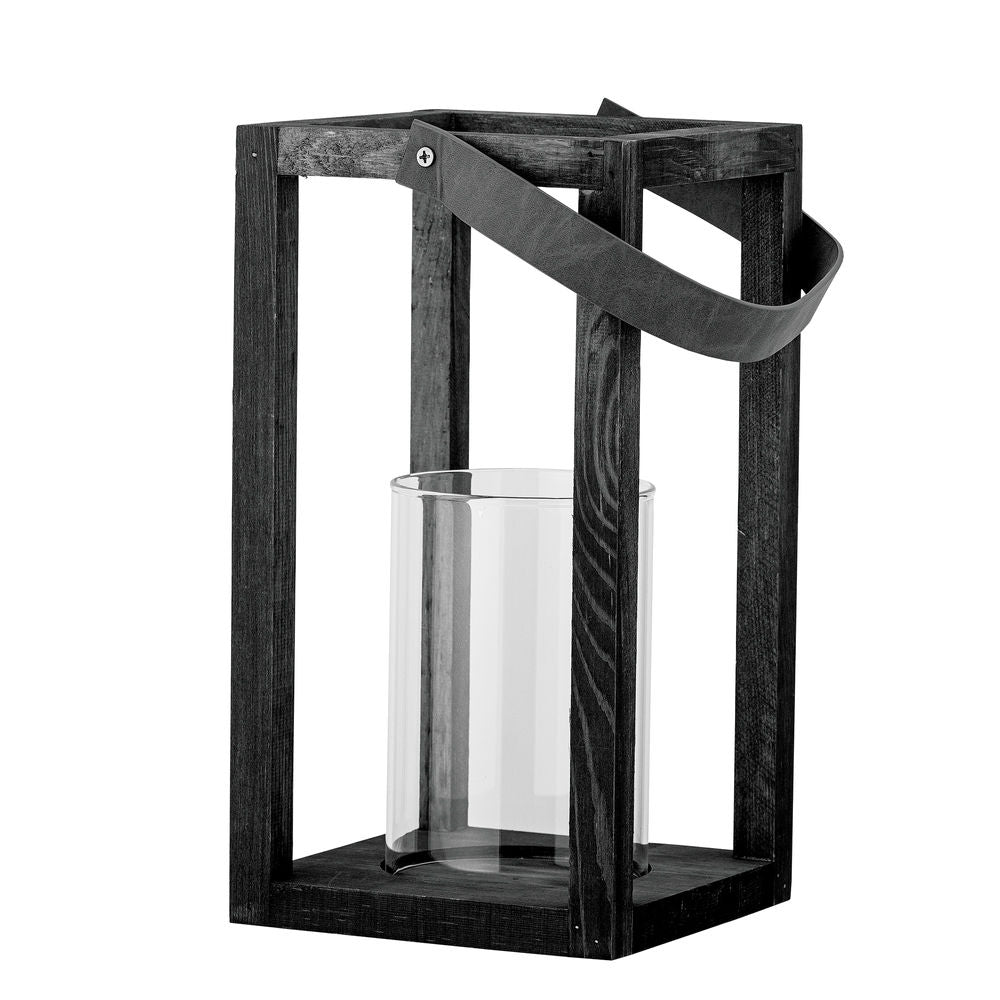Bloomingville Lyra Lantaarn met/Glas, Zwart, Grenen