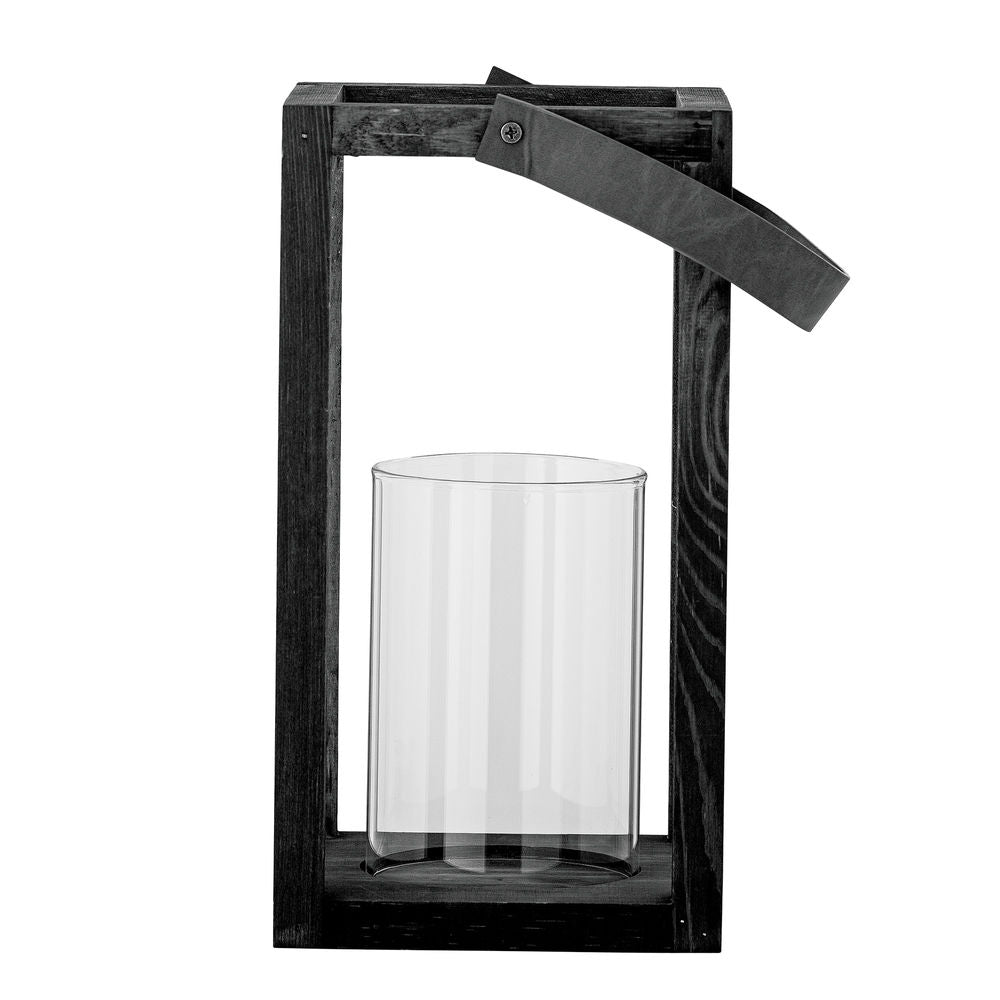 Bloomingville Lyra Lantaarn met/Glas, Zwart, Grenen