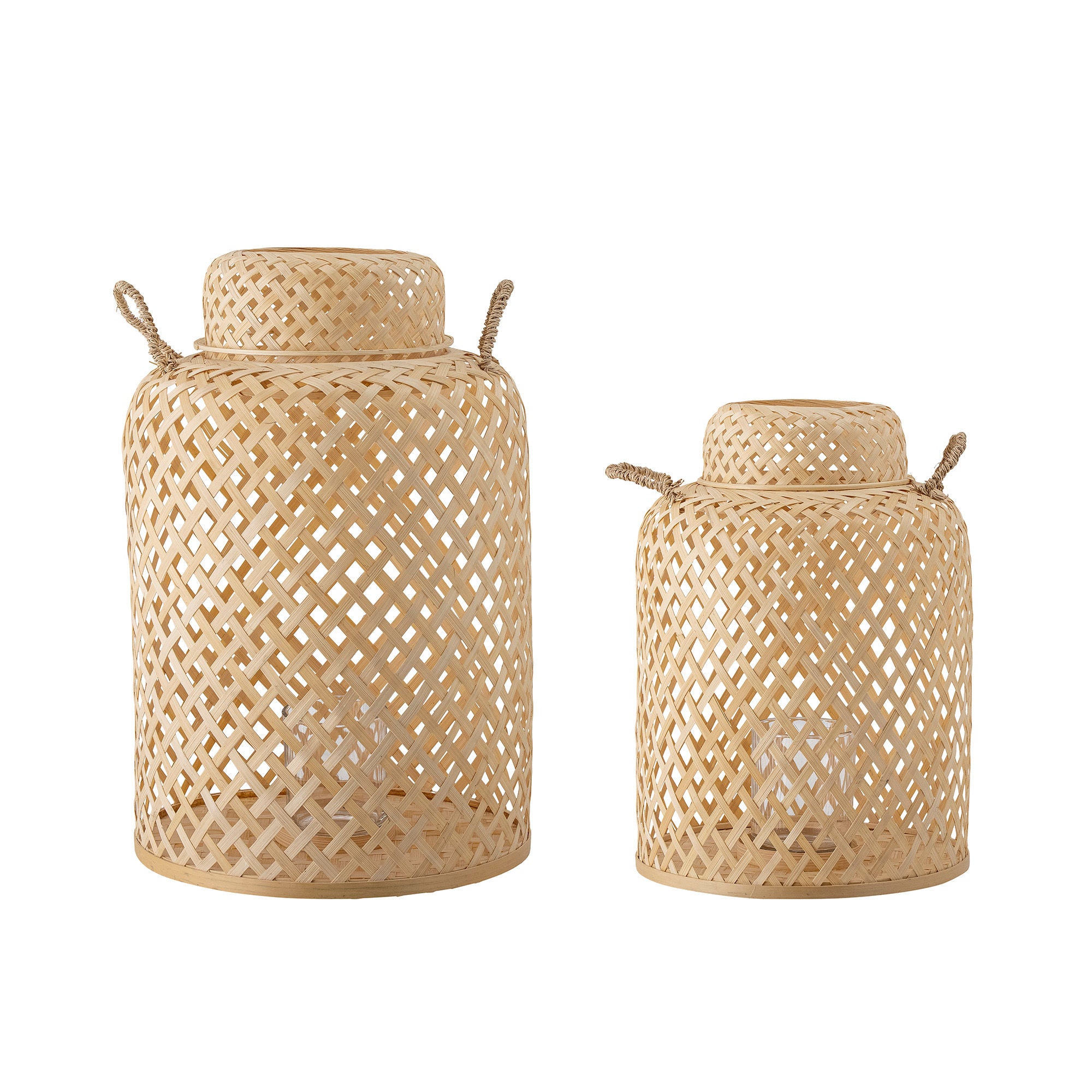 Bloomingville Madlin Lantaarn met/Glas, Natuur, Bamboe