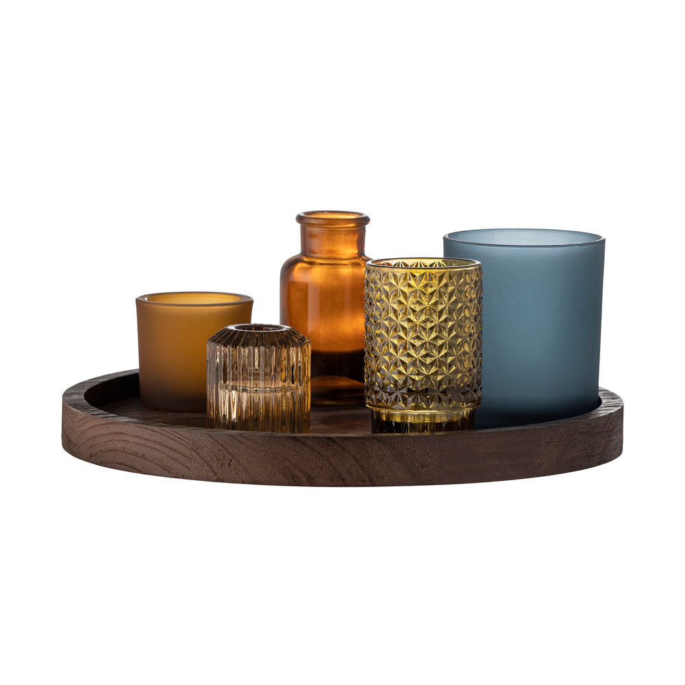 Bloomingville Sanga Dienblad met Votief, Bruin, Glas