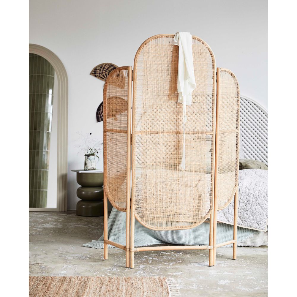 Nordal Pantalla plegable A/S BALI, ratán/tejido-natural