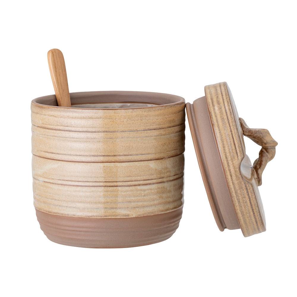 Creative Collection Moss Pot met Deksel & Lepel, Natuur, Steengoed