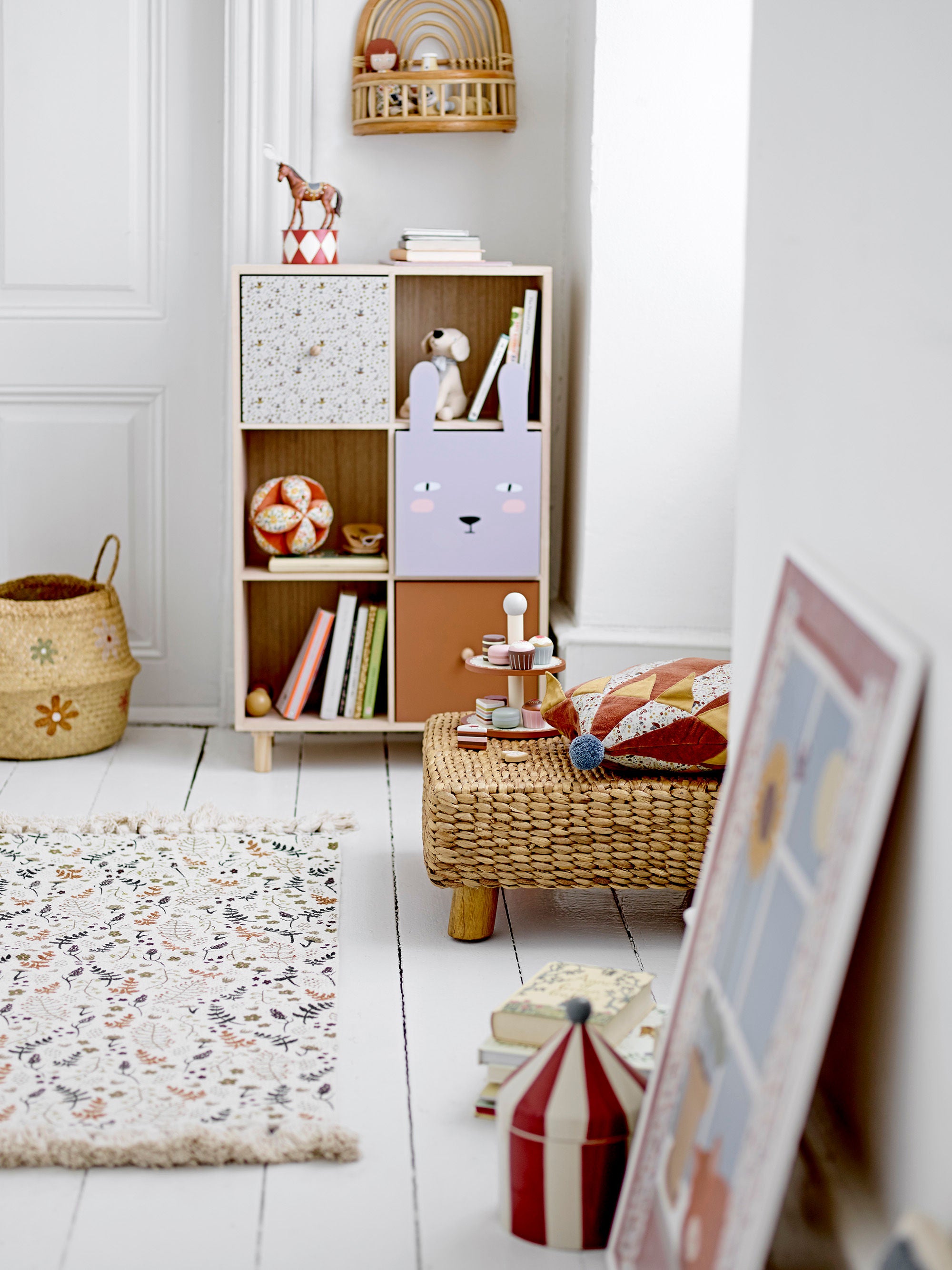 Bloomingville MINI Nuala illustratie met frame, wit, grenen