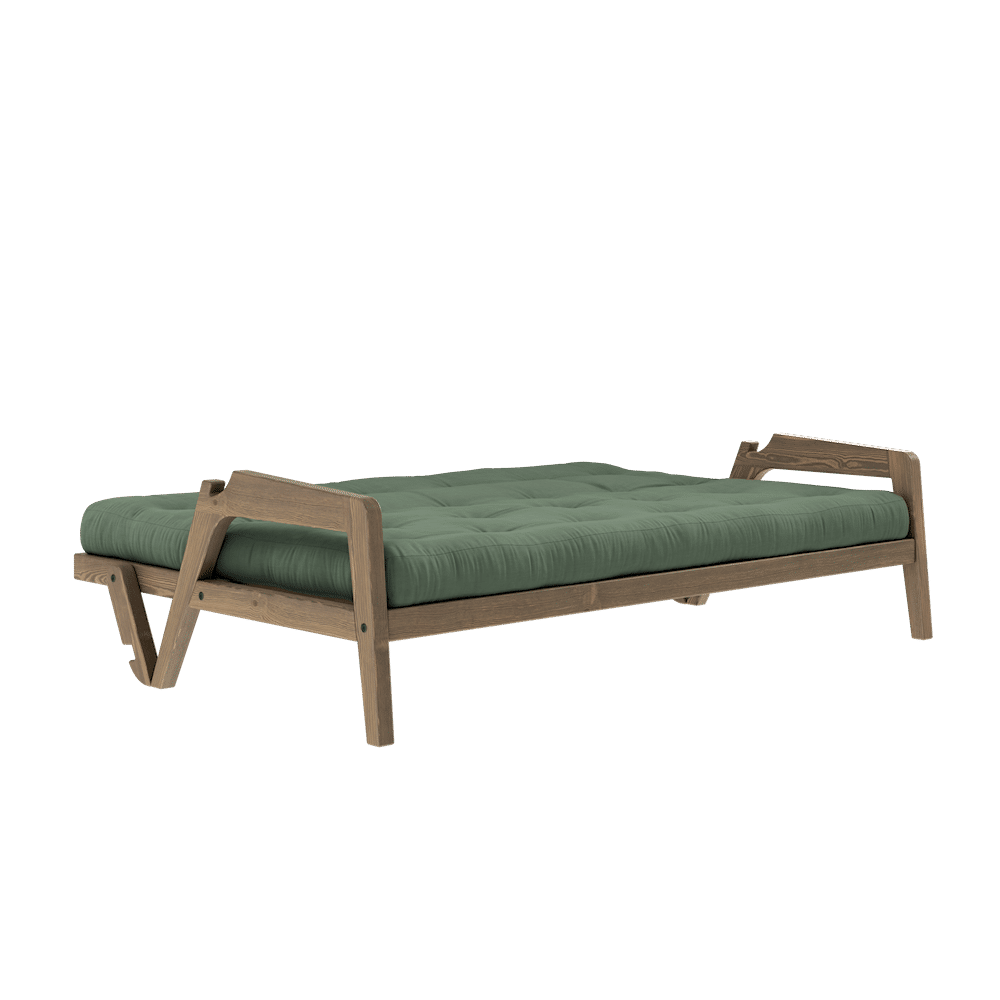 Karup Design SAISIR CAROBE MARRON LAQUÉ W. MATELAS MIXTE 5 COUCHES VERT OLIVE