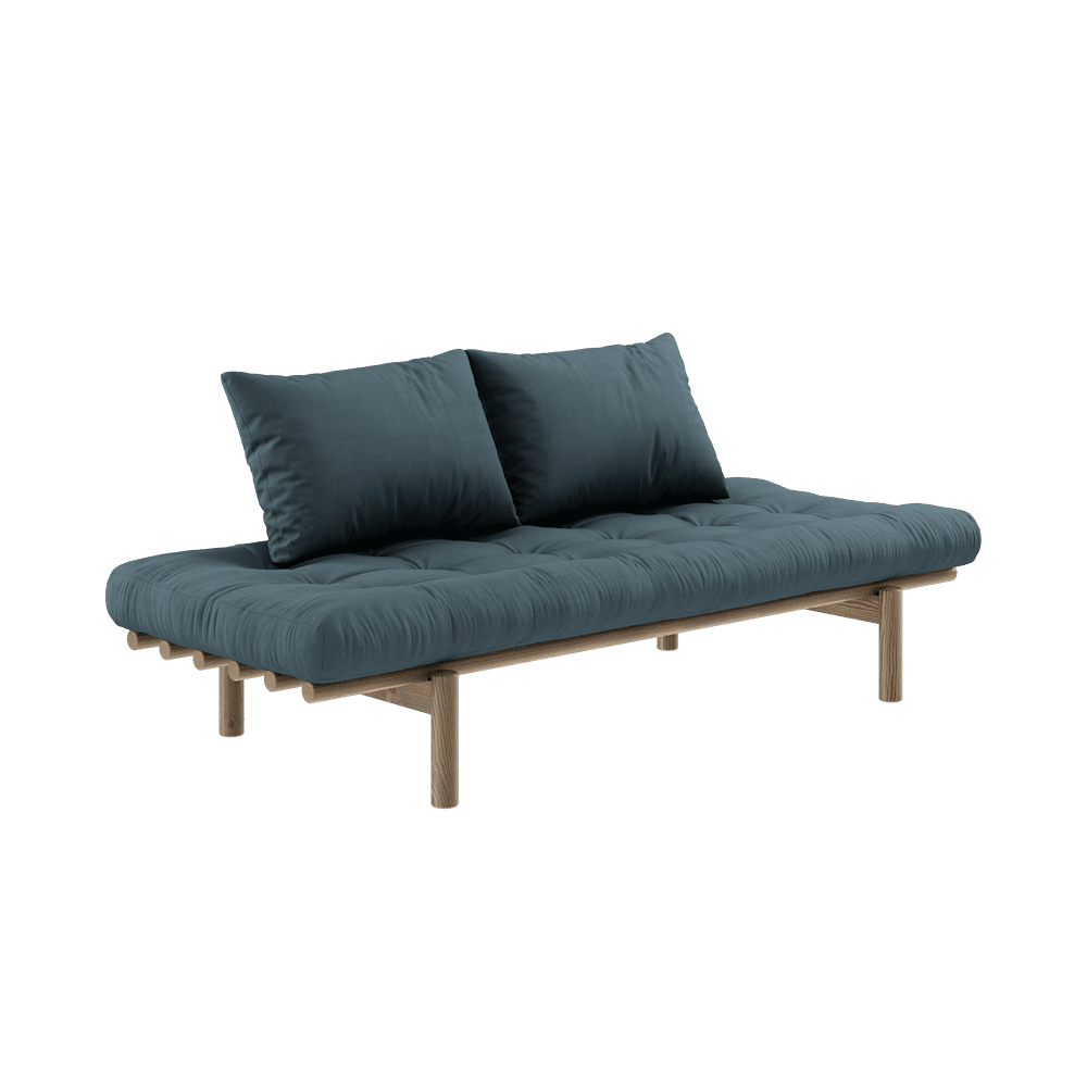 Karup Design PACE DAYBED MARRON CAROUBE LAQUÉ W. MATELAS MIXTE 4 COUCHES BLEU PÉTROLE