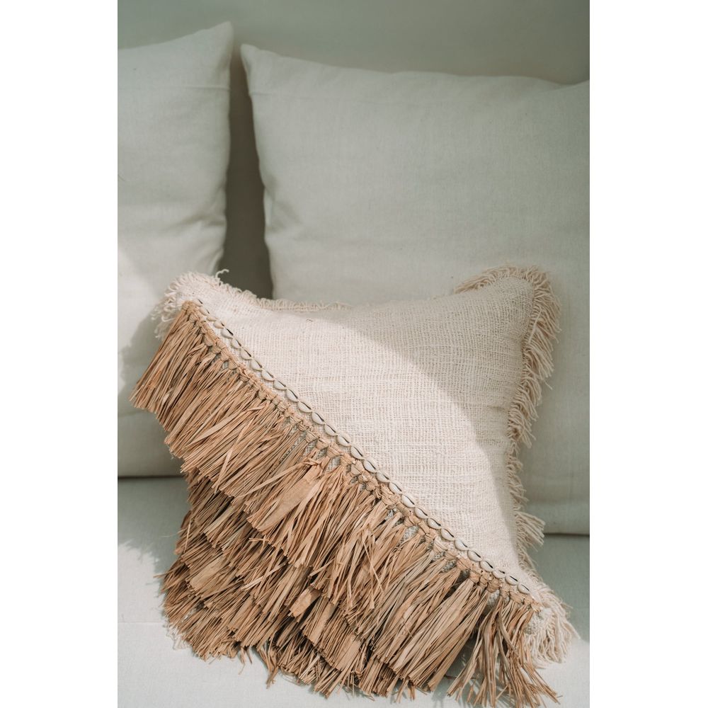 Housse de Coussin Bazar Bizar De Raffia en Coton-Blanc Naturel - 40x40