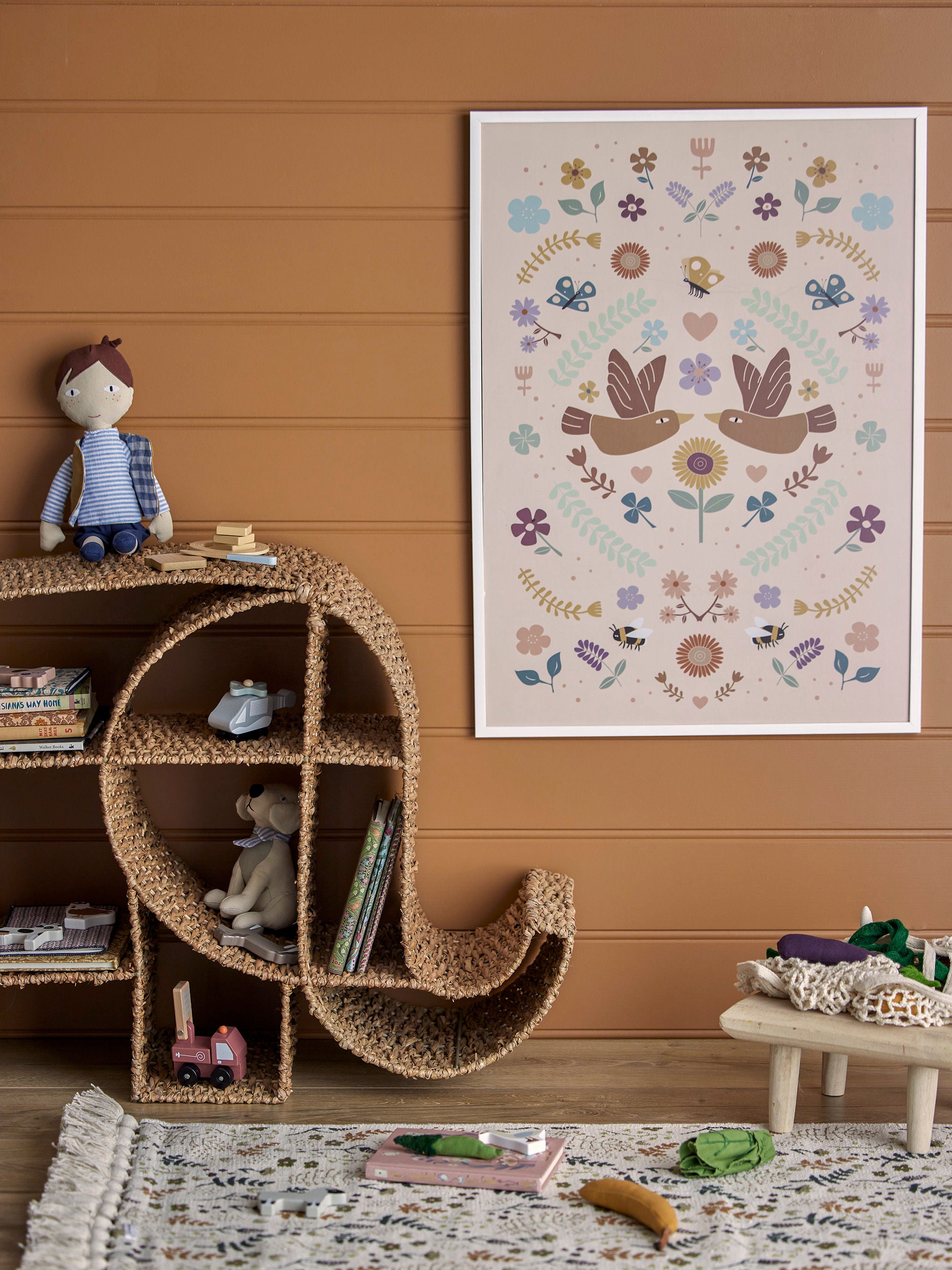 Bloomingville MINI Bryn Illustratie met Frame, Wit, Grenen